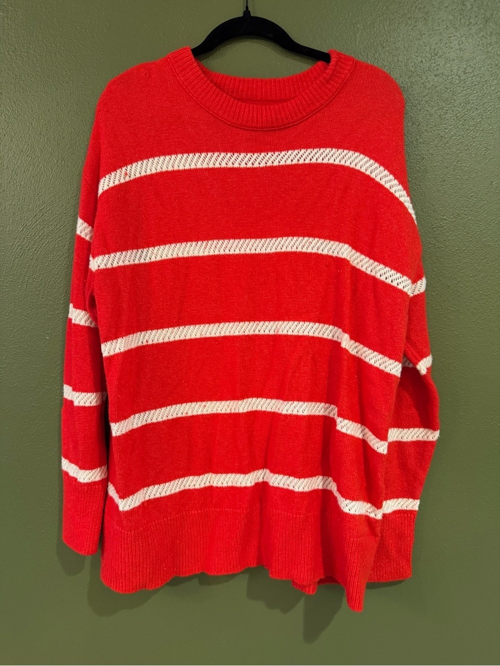 aerie Red Crewneck Sweater with White Stripes
